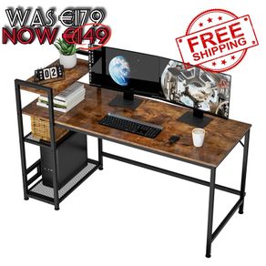 NEW SALE | Computer Desk, Computer Desk with Bookshelf, Study Computer Laptop Table with 4 Tier DIY Storage Shelves Writing Table for Home Office Bedroom,140x60x110cm