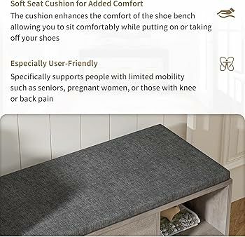 Shoe Storage Bench with Cushion, Grey Shoe Bench 105cm Lounge with 2 Shelves and 4 Compartments, Hallway Storage Unit with Seat, Living Room