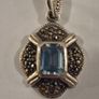 Vintage Art Deco Style Sterling Silver Blue Topaz & Marcasite Pendant Image 2