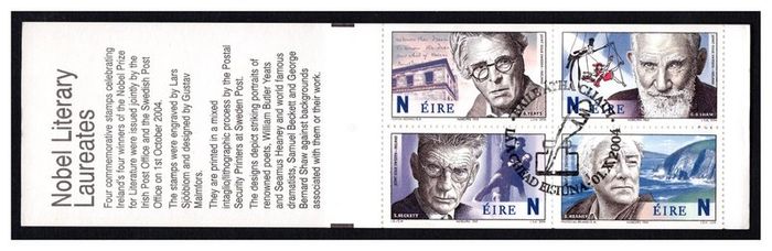 2004 Ireland Irish Winners of the Nobel Prize Stamp Booklet with First Day of Issue Cancel
