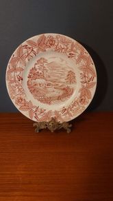 Fabulous Vintage Arklow Pottery Pink and White 9 Inch Wall Plate in an Classic Style Country Landscape Scene with a border of Hedgerow Plants