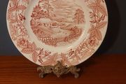 Fabulous Vintage Arklow Pottery Pink and White 9 Inch Wall Plate in an Classic Style Country Landscape Scene with a border of Hedgerow Plants
