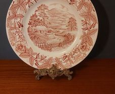 Fabulous Vintage Arklow Pottery Pink and White 9 Inch Wall Plate in an Classic Style Country Landscape Scene with a border of Hedgerow Plants