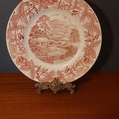 Fabulous Vintage Arklow Pottery Pink and White 9 Inch Wall Plate in an Classic Style Country Landscape Scene with a border of Hedgerow Plants
