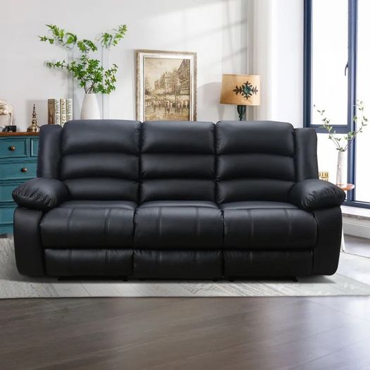 3 Seater PU Leather Recliner Sofa Black