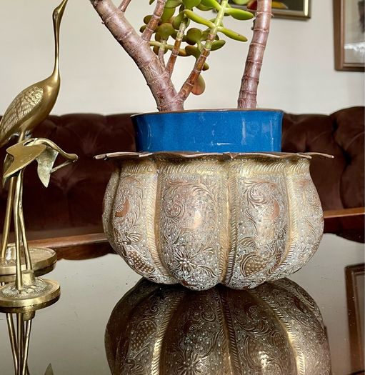 Antique Indian brass Planter Pumpkin Lotus Shape
