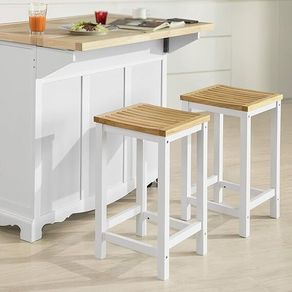 Set of 2 Wooden Kitchen Stools with Footrest