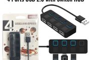 USB Hub USB-A to USB 2.0 Hi Speed 4 Ports with Switch