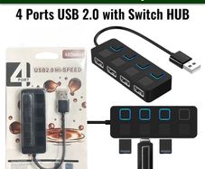 USB Hub USB-A to USB 2.0 Hi Speed 4 Ports with Switch