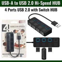 USB Hub USB-A to USB 2.0 Hi Speed 4 Ports with Switch