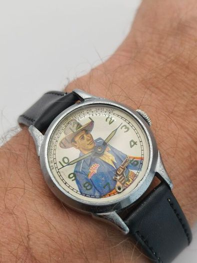 Vintage Roy Rogers Animated Swiss Watch 1950 Western Collectible  Serviced & Running