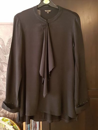 Massimo Dutti black blouse, shirt, top with ruffle, size S