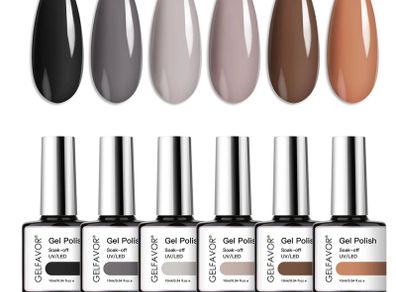 Brand New GELFAVOR Gel Nail Polish Set UV Nail Polish Brown Black Grey