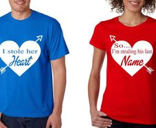 I stole her heart so Im stealing his last name Valentines day Shirts Couple