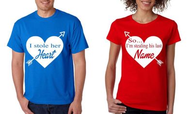 I stole her heart so Im stealing his last name Valentines day Shirts Couple