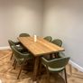 Extendable oak dining table with 6 olive green chairs Image 2