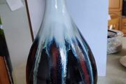 Beautiful Vase Rare Three Hands Corp. Gray, Purple,and Brown redishe Drip flamed Glaze made in china .