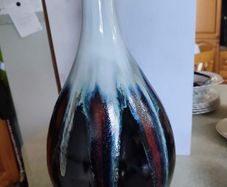 Beautiful Vase Rare Three Hands Corp. Gray, Purple,and Brown redishe Drip flamed Glaze made in china .