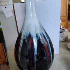 Beautiful Vase Rare Three Hands Corp. Gray, Purple,and Brown redishe Drip flamed Glaze made in china .