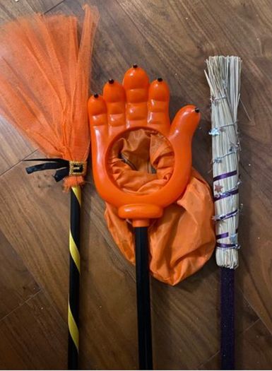 Halloween Witch brooms and monster hand