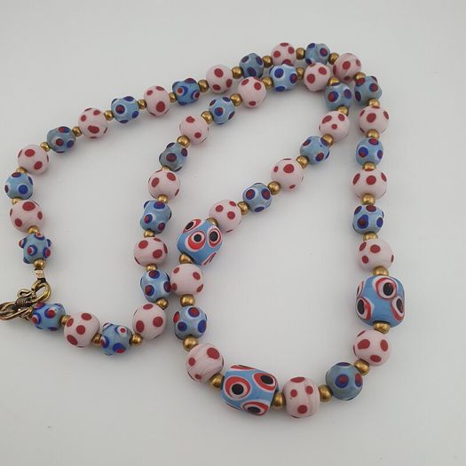 Antique Venetian Style Eyes Glass Beads Necklace