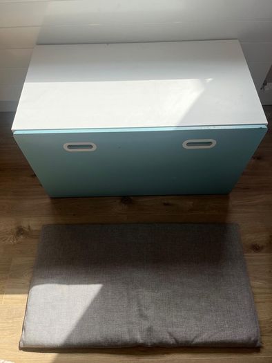 IKEA blue bench with storage