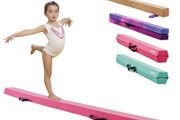 8FT Folding Balance Beam for Kids, 90.7 KG Stable Support Gymnastics Floor Beam with Non-Slip Mats, Gymnastics Training Equipment with Anti-Slip Bottom and Carrying Bag for Home Gym, Pink