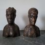 Vintage pair of carved african tribal ironwood busts Image 2