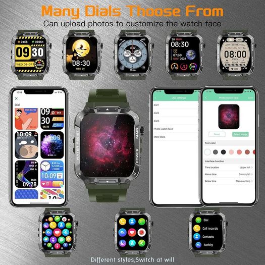 Military Smart Watch for Men 1.96 Inches Outdoor Sports Smartwatch with Answer/Make Call,Fitness watch,Blood Oxygen,Heart Rate and Sleep Monitor Compatible with iPhone and Android