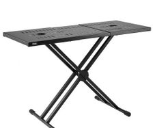DJ Table Stand, (32"-43") x 18" Portable DJ Laptop and Controller Stand, Lightweight DJ Desk DJ Booth Adjustable Height DJ Stand, Foldable Double-X Keyboard Stand & Tabletop, Audio Mixer Stand