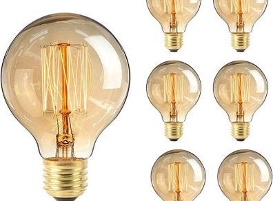 Vintage Edison Light Bulb, Dimmable Vintage Light Bulbs 40W E27 Screw Decorative Spiral Filament Bulbs Soft G80 220V Warm White Lights 6 Pack (FREE POSTAGE)