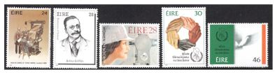 1986 Ireland Anniversaries: Centenary of Dublin, Counsel of Trade Unions, "Woman in Society", Statement of Ireland (Arthur Griffith) and International Year of Peace Commemorative Stamps Mint Never Hinged (MNH)