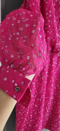 Vintage Hot Pink with Gold metallic Floral Dots Sz 12 UK