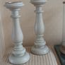 Pair of Tall Grey Wooden Candle Holders. Image 2