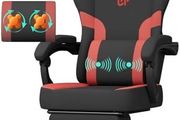 Gaming Chair Computer Chairs with Massage Lumbar Support &amp; Headrest, Ergonomic Technology Fabric Gaming Chair for Adults, PC Chair Gamer Chairs with Footrest, 300LBS, Black-Red