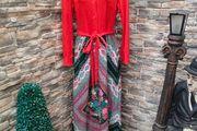 Vintage Red floral maxi 1970s Shirt Dress, hippie boho Retro, button &amp; zip fastening Size Small maybe Medium( check measurements) Postage included