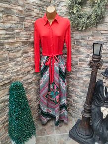 Vintage Red floral maxi 1970s Shirt Dress, hippie boho Retro, button & zip fastening Size Small maybe Medium( check measurements) Postage included