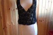 Hand Crochet Sleeveless Cardigan (Black)