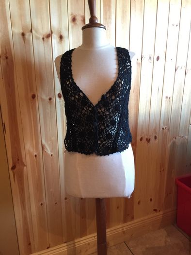 Hand Crochet Sleeveless Cardigan (Black)