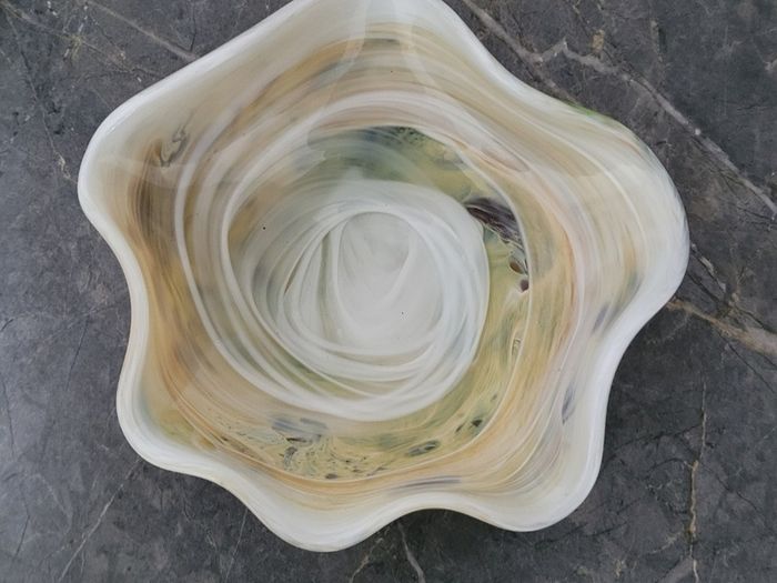 20th century blown multilayer glass hankerchief bowl