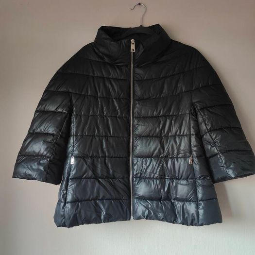 Black MOTIVI jacket with knitted removable cuffs  and removable fur collar