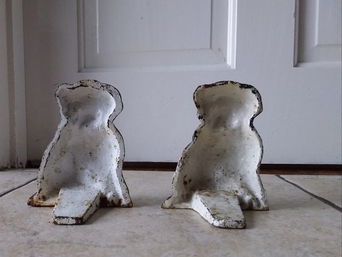 Pair of Vintage Cast Iron Dog Door Stoppers - Spaniel Breed - Pups