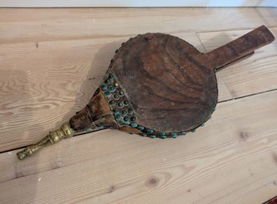 Victorian timber brass and leather bellows