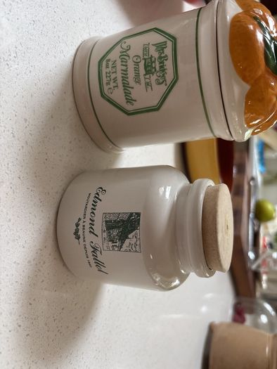 2 Vintage Glazed Jars - Mrs Bridges Orange Marmalade and Edmond Fallot Moutardier A. Beaune Depuis 1840 Mustard Pot Collectors Jar