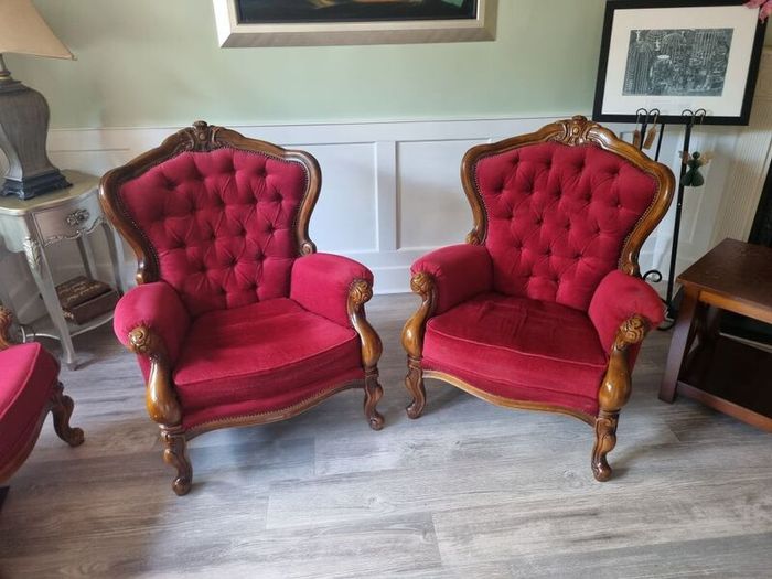 Queen Anne style armchairs and sofa