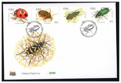 2003 Ireland Irish Beetles (41c Ladybird, 50c Leaf Beetle, 57c Great Diving Beetle, E1Green Tiger Beetle) Commemorative Stamps An Post First Day Cover (FDC)