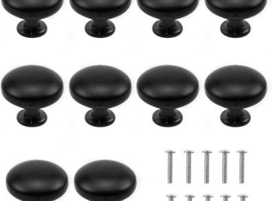 10PCS Matted Black Cabinet Knobs, Round Mushroom Drawer Knobs, 30MM Aluminum Alloy, Drawer Pull Handle, Cabinet Knobs, Door Pulls with Screws for Cupboard Wardrobe Furniture - Single Hole (FREE POSTAGE)