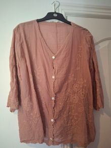powder pink cotton shirt with embroidery XL