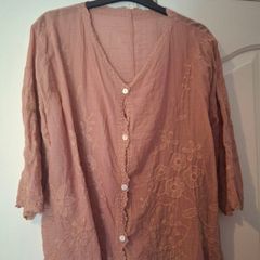 powder pink cotton shirt with embroidery XL