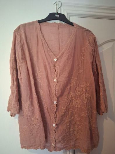 powder pink cotton shirt with embroidery XL